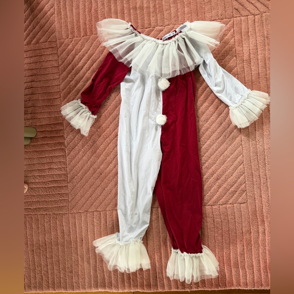Kids Red & White Clown Costume with Tulle Ruffles size 6